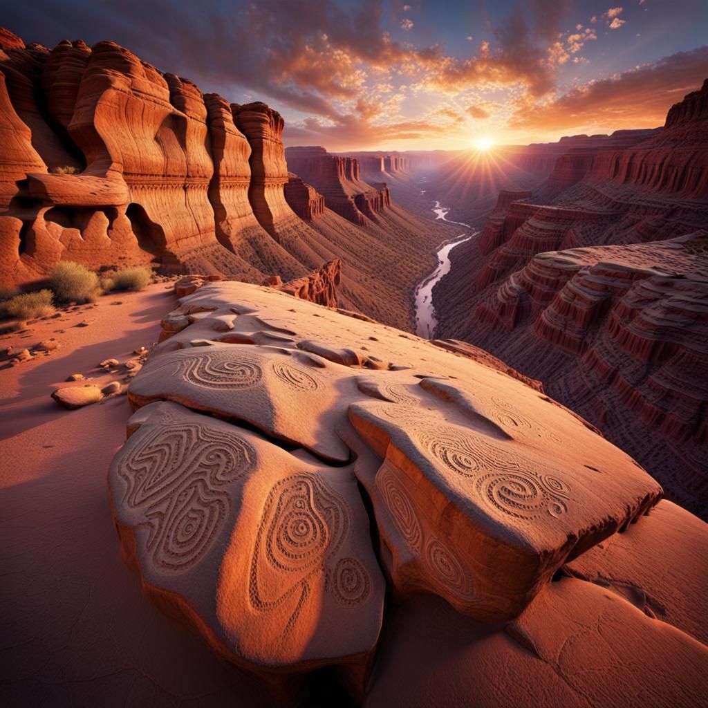 Desert Canyon with Ancient Petroglyphs Photo