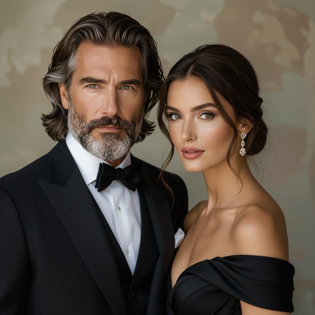Distinguished Man with Woman in Sophisticated Photorealism
