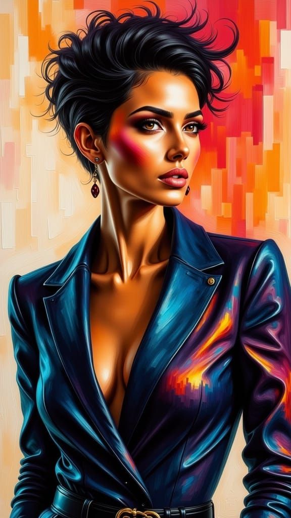 Feminine Sophistication in High-Collar Business Suit