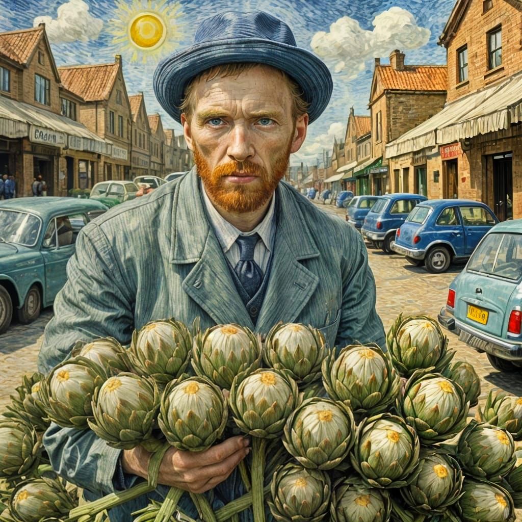 Vincent Van Gogh Contemplates Artichokes in a Whimsical Car ...