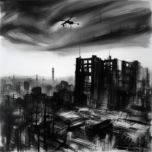 Drone Attack Aftermath in Mixed Media Art