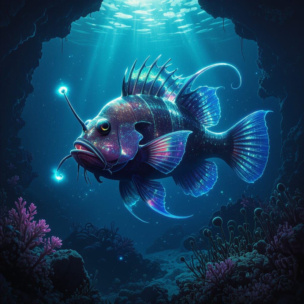 Bioluminescent Anglerfish in Abyssal Depths