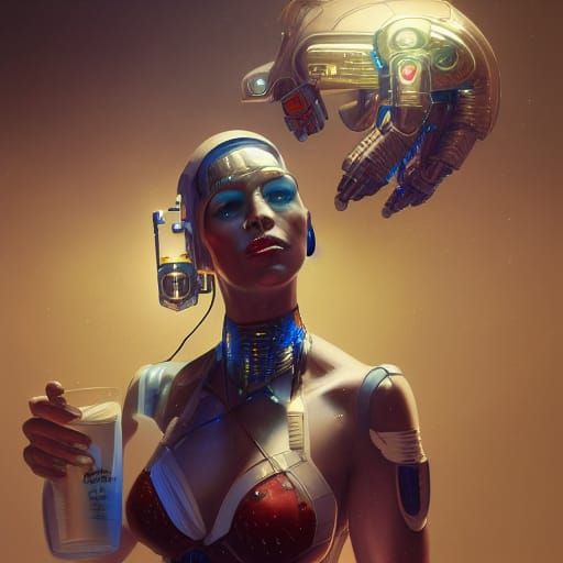 Detailed Cyborg Bartender Portrait in 8k Resolution