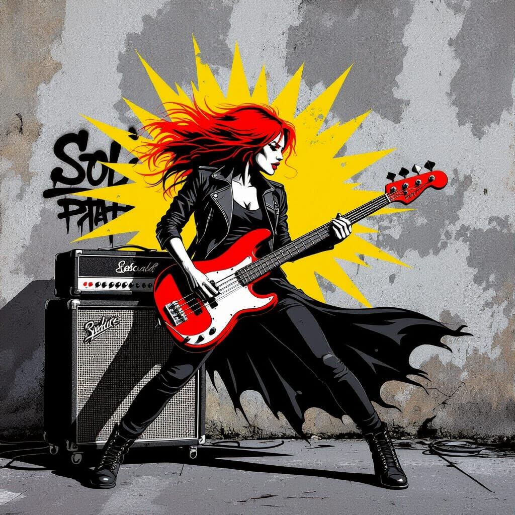 Rock Musician Stencil Graffiti Art