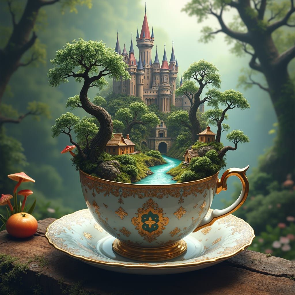 Castle and Village in Teacup: Matte Painting