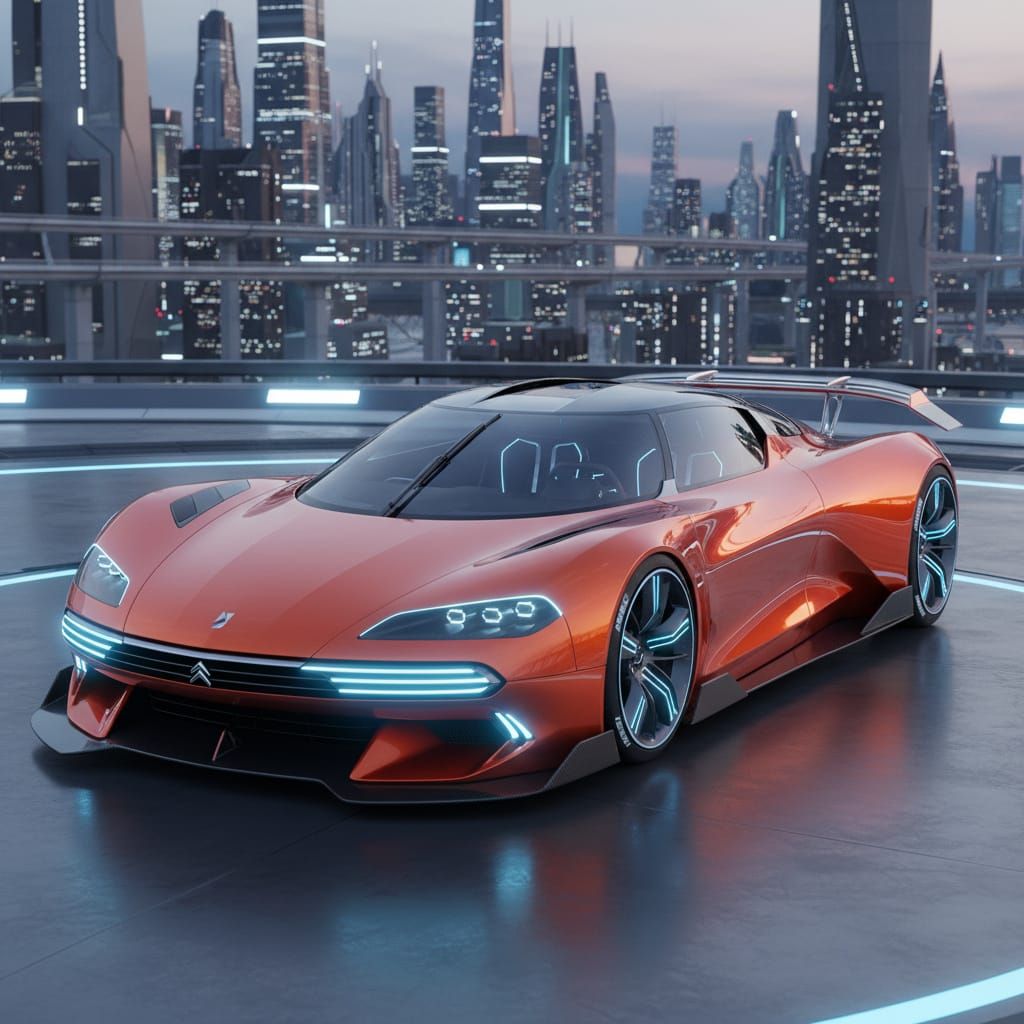 Futuristic Electric Hypercar Design in Metallic Orange-Red