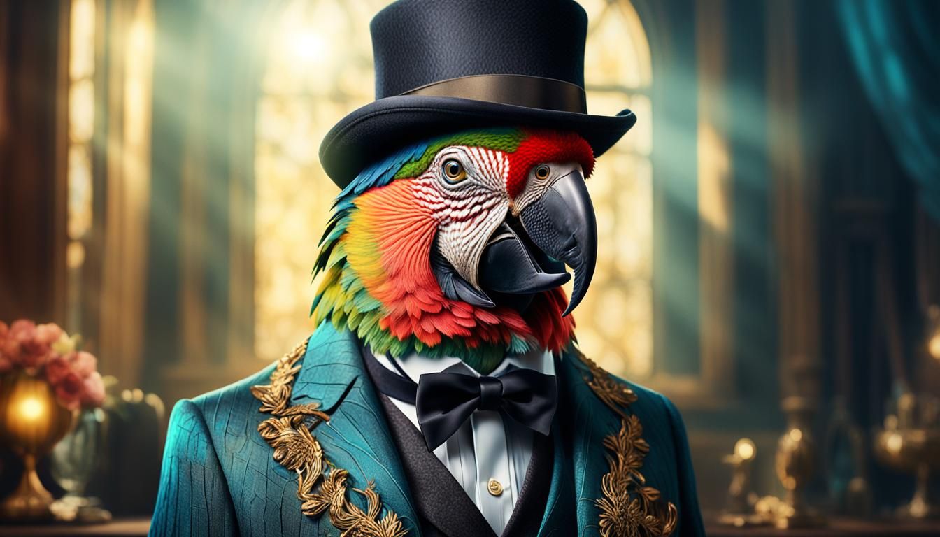 Parrot in Suit: A Detailed Digital Portrait