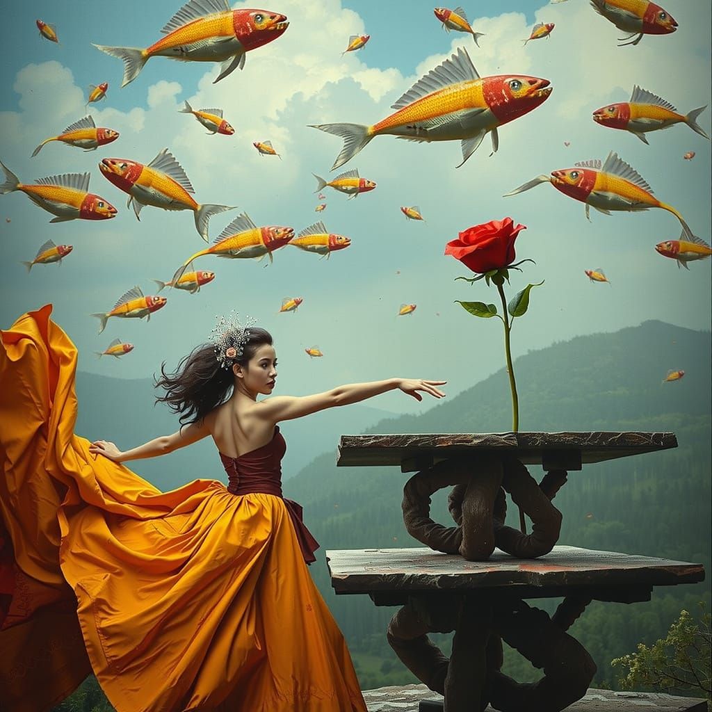 Vibrant Geometric Hyperrealism in Muted Palette