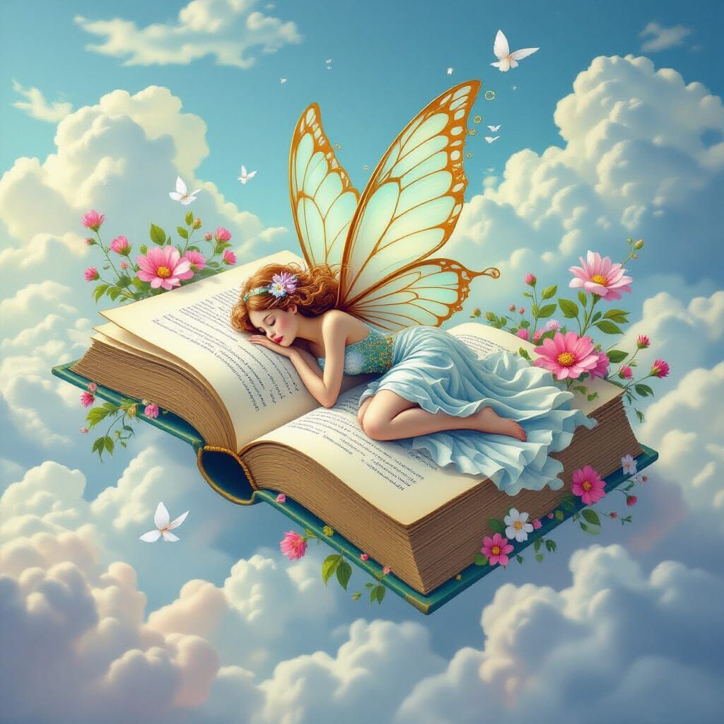 Sleeping Fairy in a Majestic Book, Renaissance Style