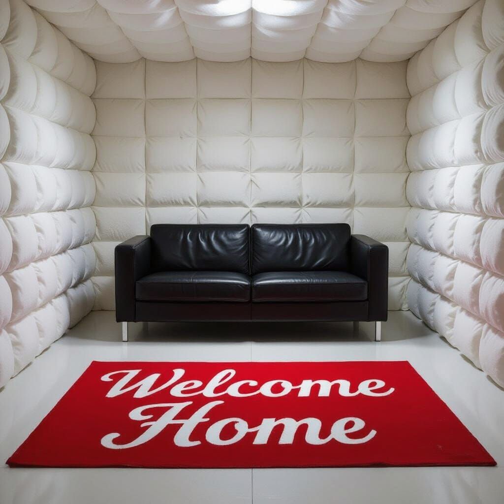 Black Couch in White Room: Minimalist Modern Interior