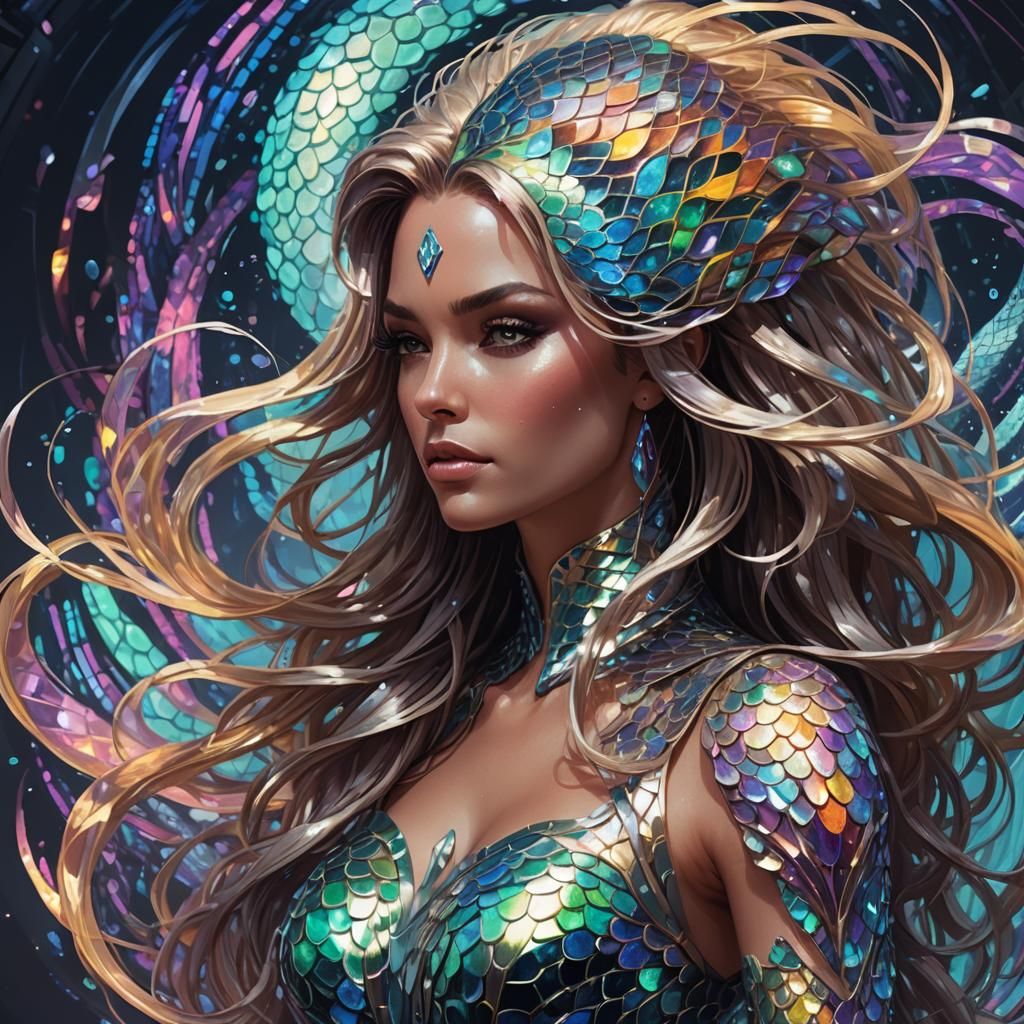 Mermaid Interacting with Mirrorsian Computer in Art Nouveau ...