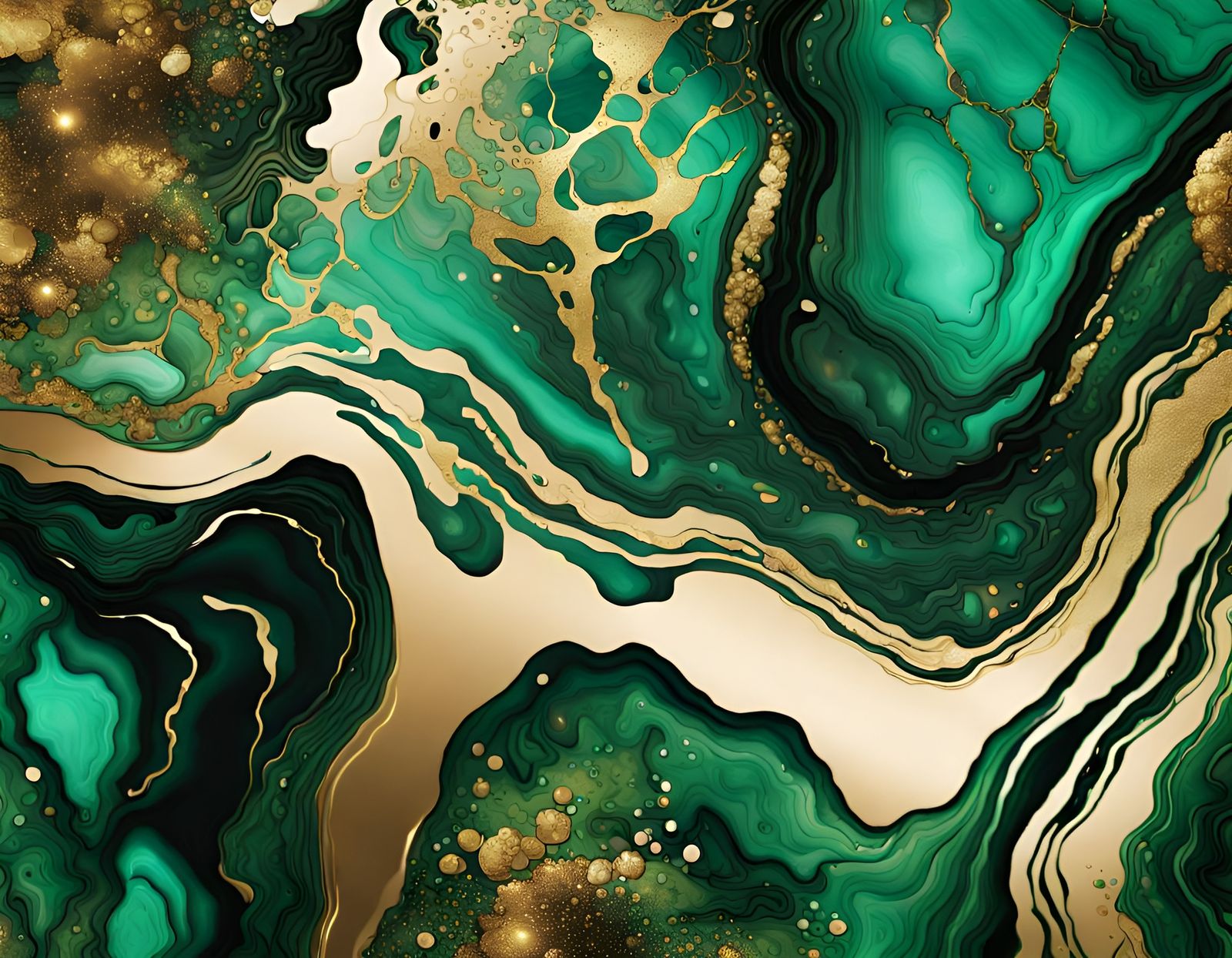 Emerald Gold Marble Art in Vibrant Colors