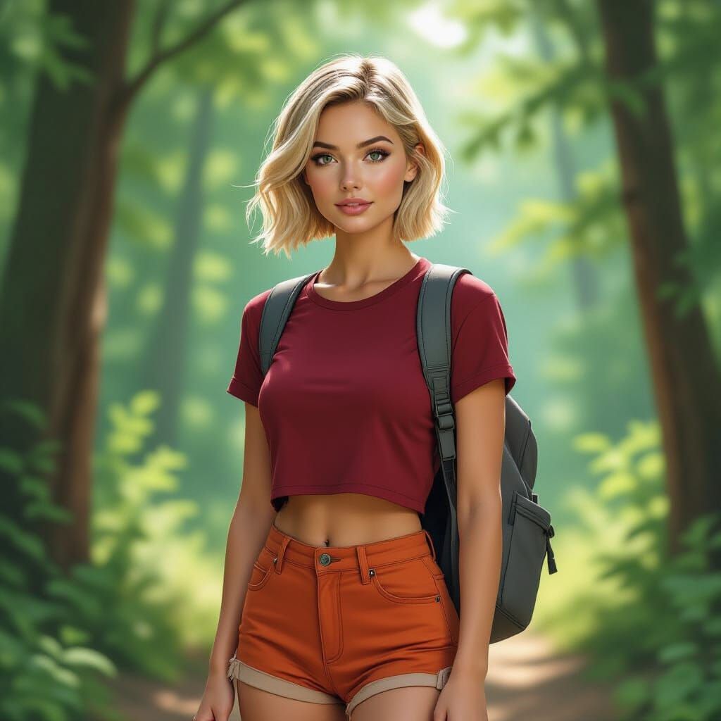 Blonde Woman in Forest, Atmospheric Landscape
