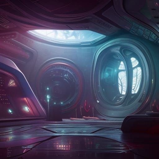 Alien Spaceship Interior in Detailed Matte Painting Style