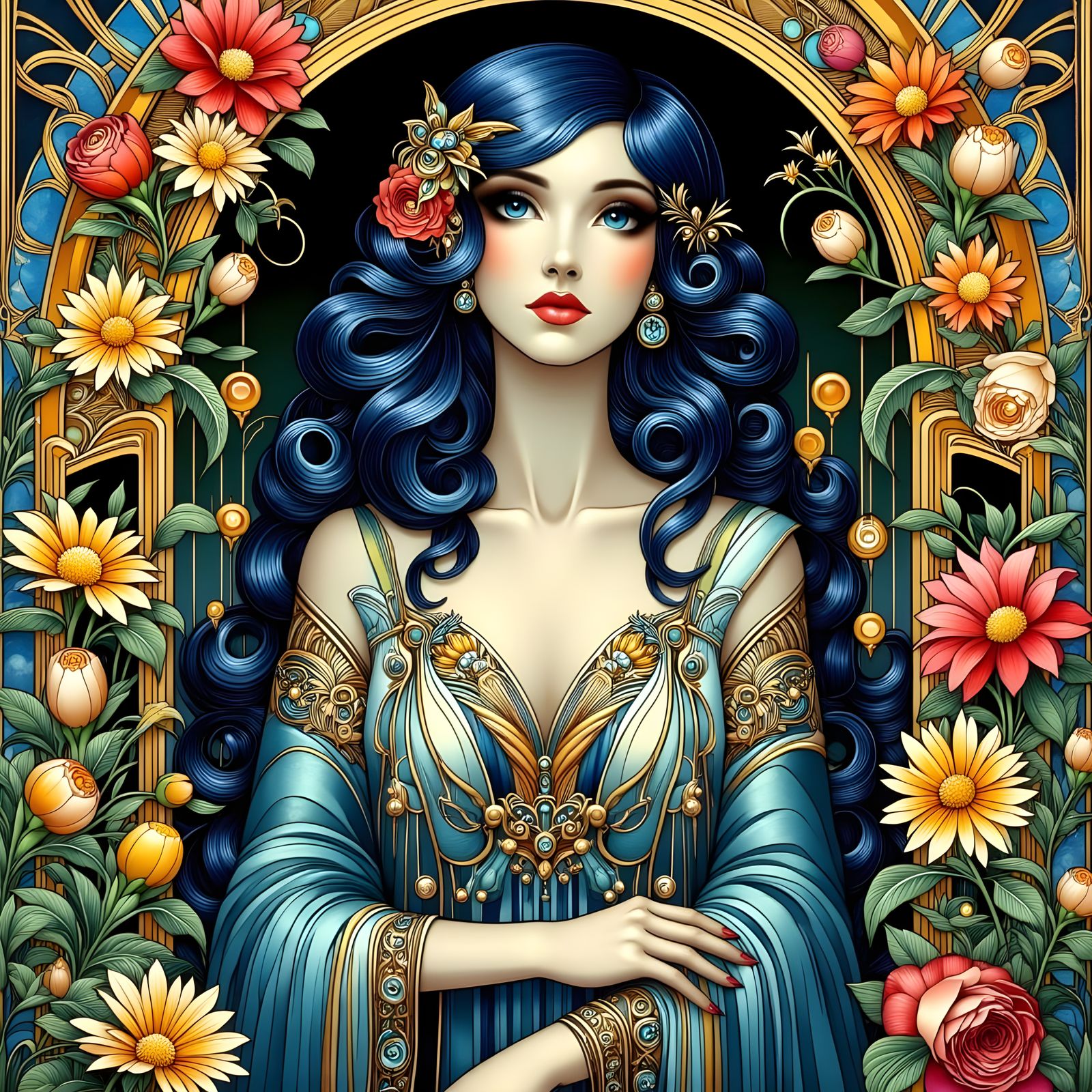 Lady in Elegant Art Deco Nouveau Style