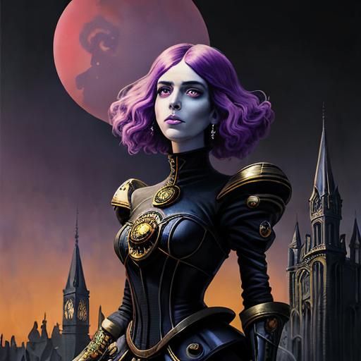 Purple-Eyed Beauty: Tim Burton, Art Nouveau Digital Art