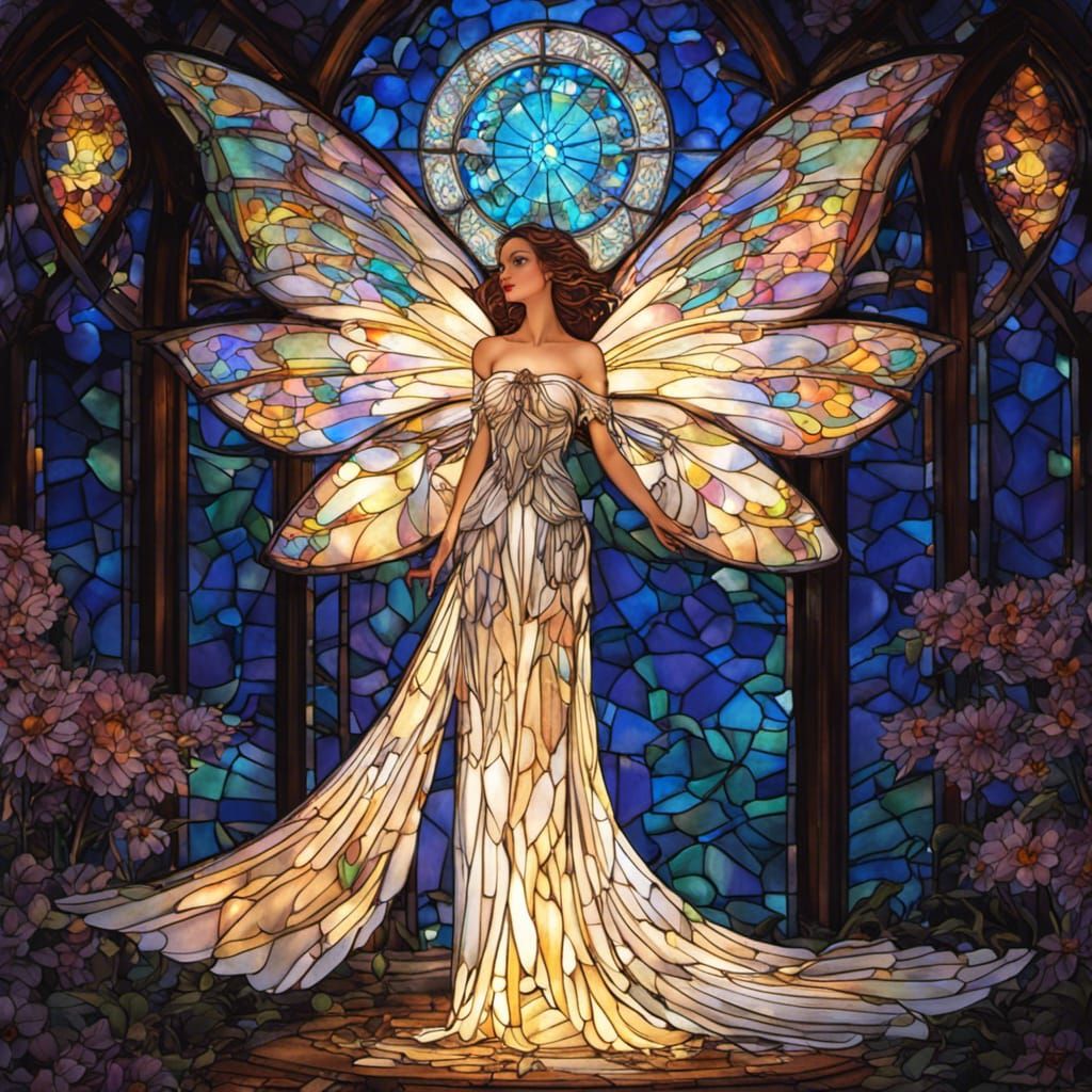 Stained-Glass Fairy with Bioluminescent Wings