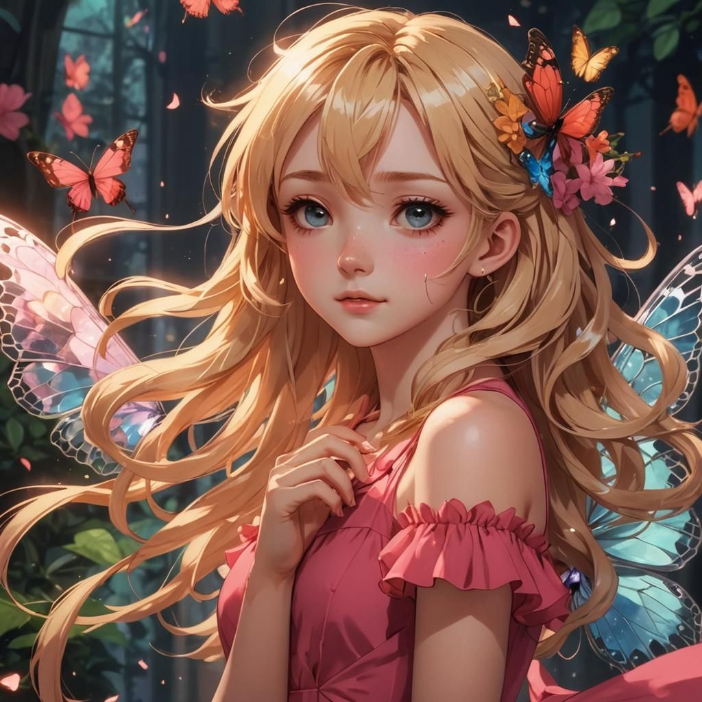 Manga-Inspired Anime Goddess with Butterfly Wings