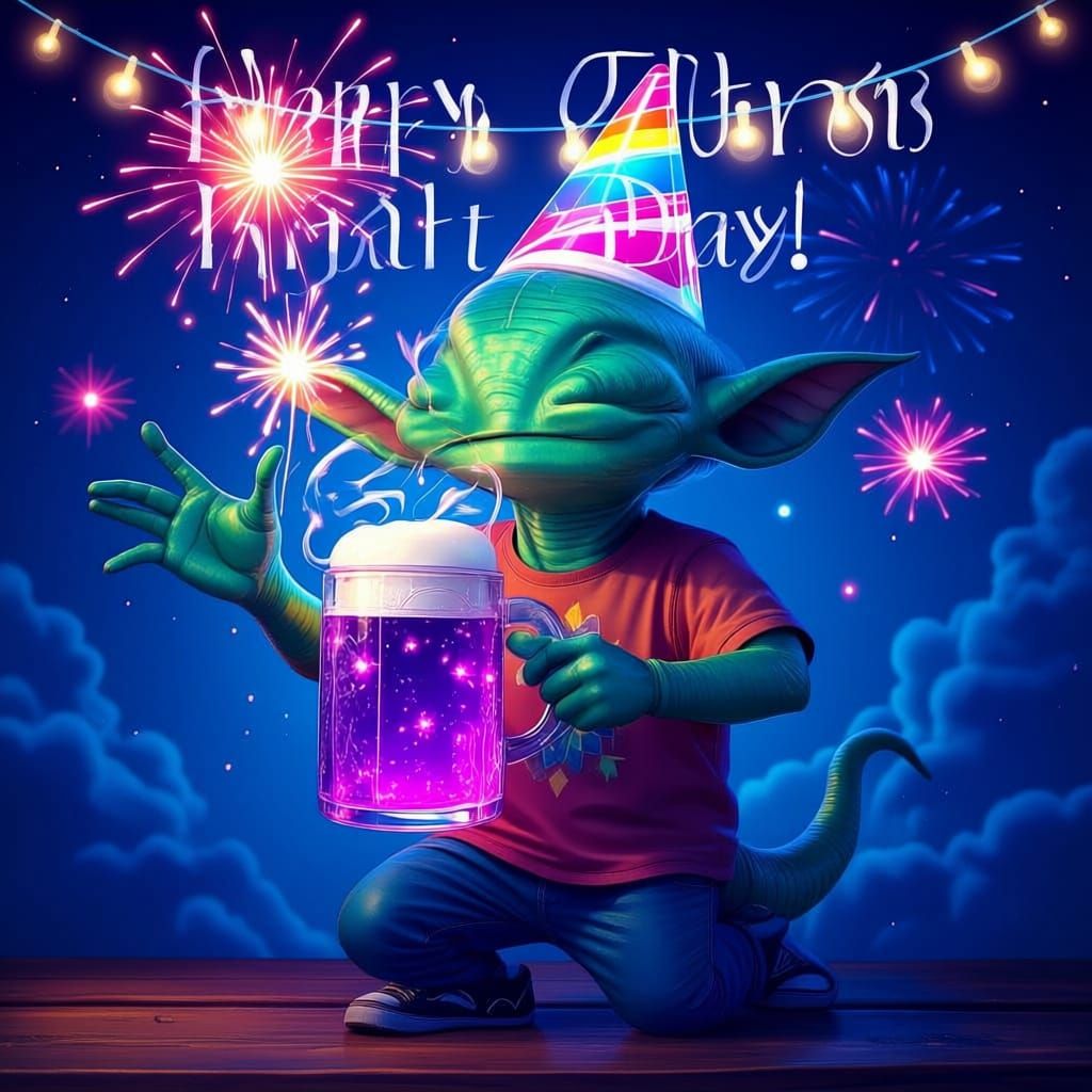 Bioluminescent Alien Celebrates Day in Space