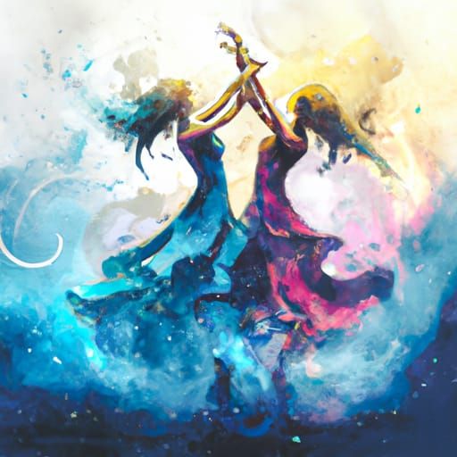 Dancing Women in Watercolor Art Nouveau Style