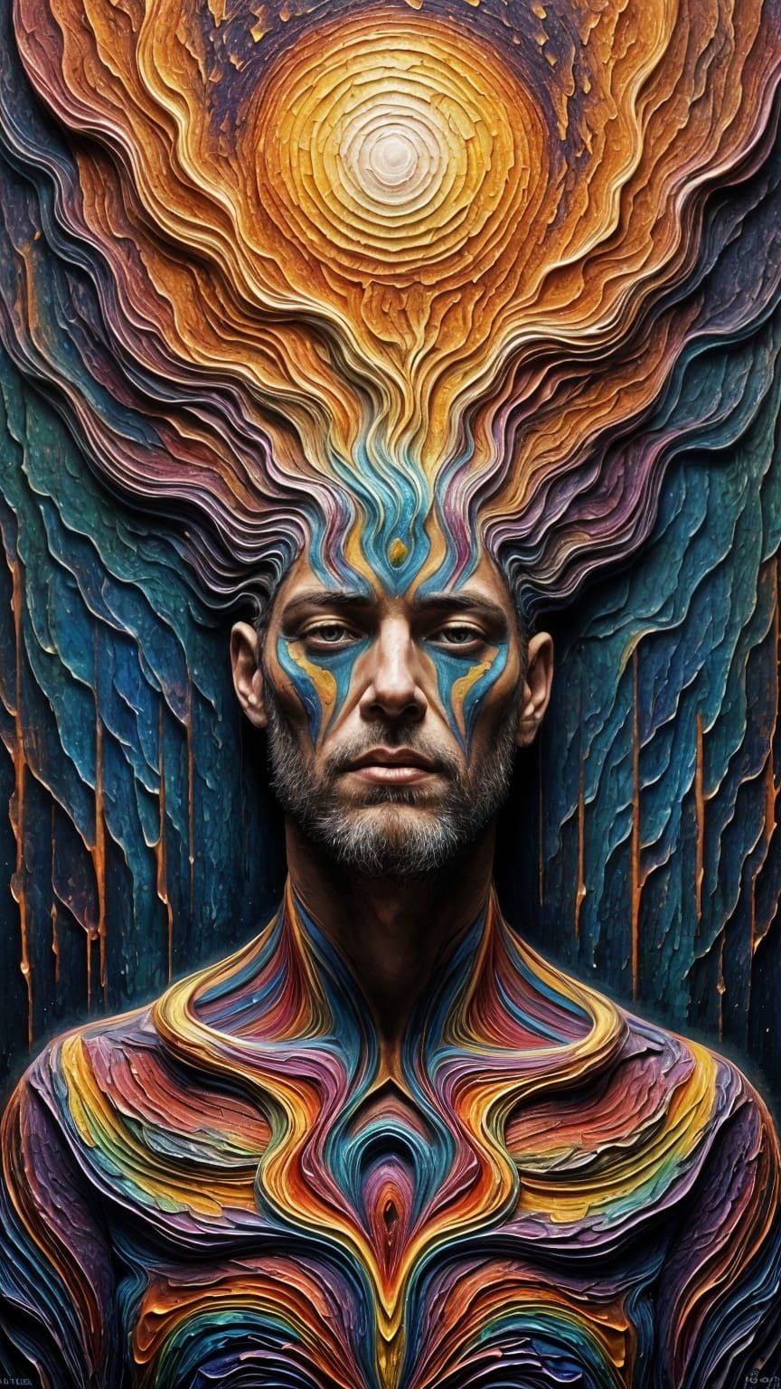 Fractal Faced Man with Rainbows, Ethereal Fantasy Art