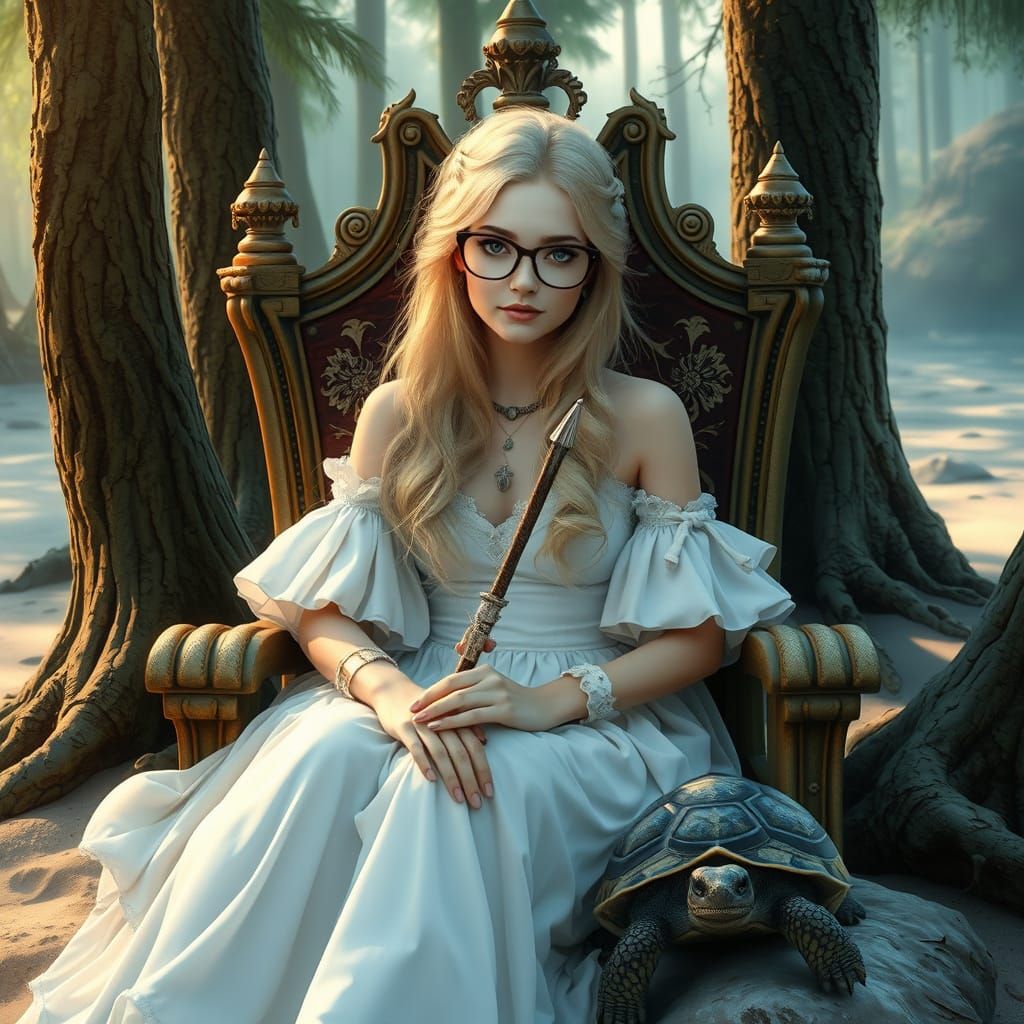 Blonde Fairy Queen on Forest Beach in Whimsical Style