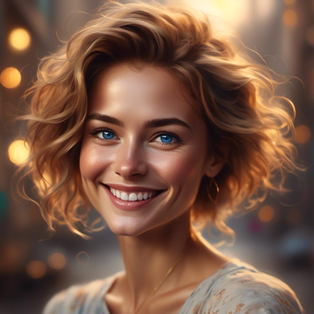 Smiling Woman in Oil Painting with Dreamy Lighting
