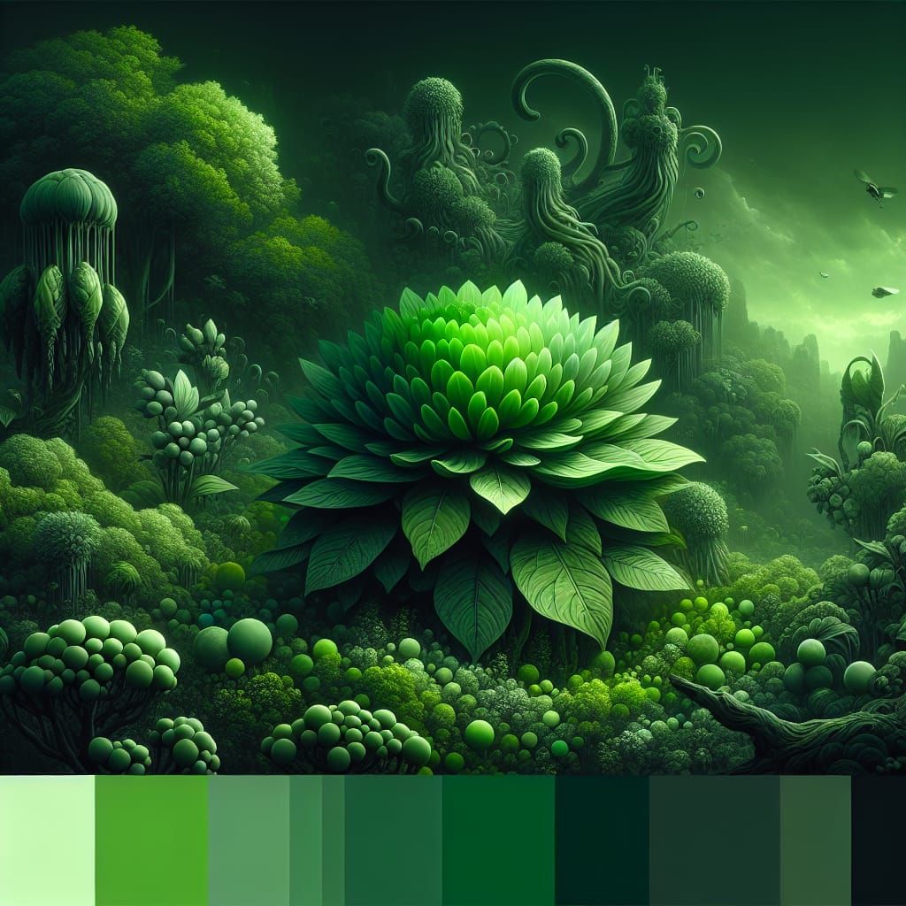 Monochromatic Green Flower Fantasy Concept Art