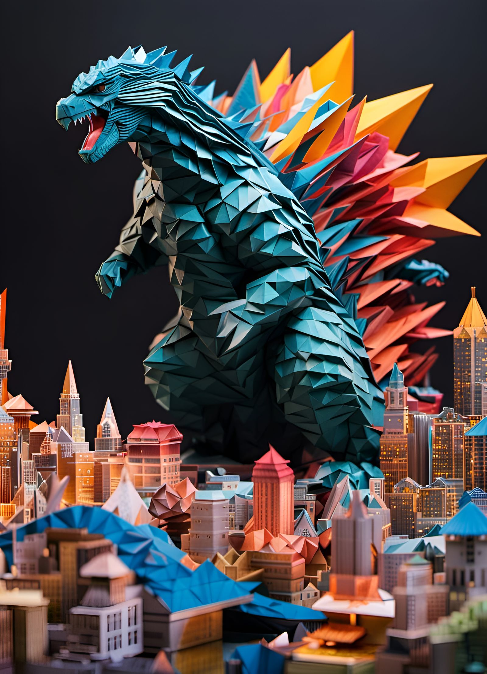 Origami Godzilla Wreaks Havoc on Stationary Tokyo