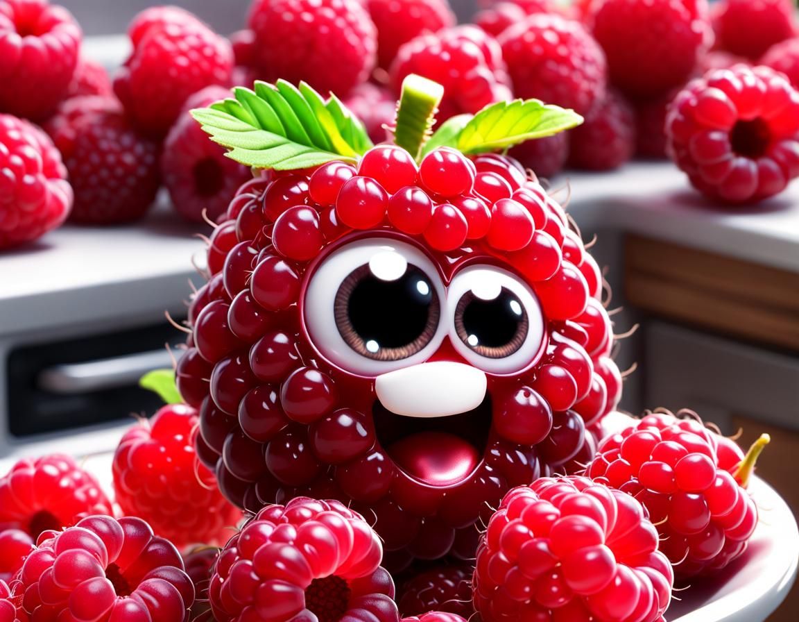 Adorable Googly-Eyed Chibi Raspberry in Anime Style