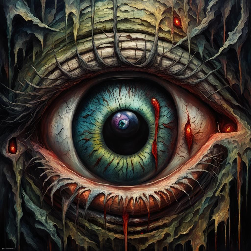 Grotesque Eyeball Head: A Gothic Impressionist Horror