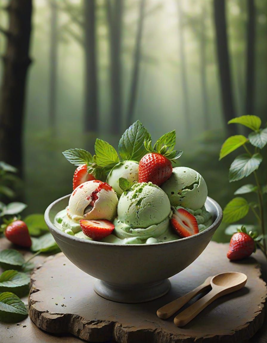 Matcha Ice Cream Culinary Masterpiece in Hyperrealistic Styl...