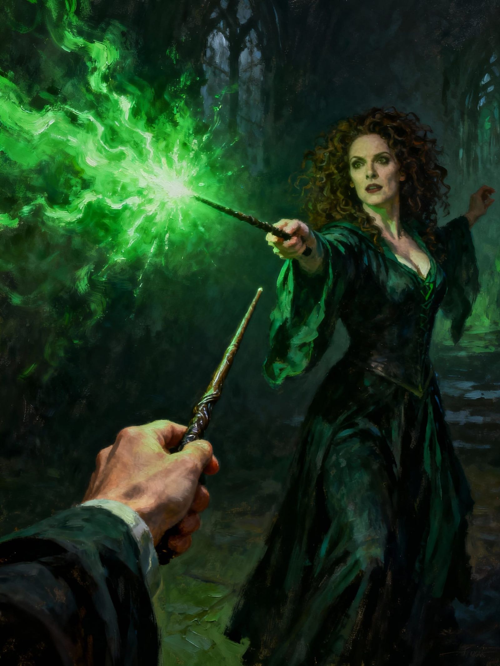 First Person View Holding Wand Against Death Curse