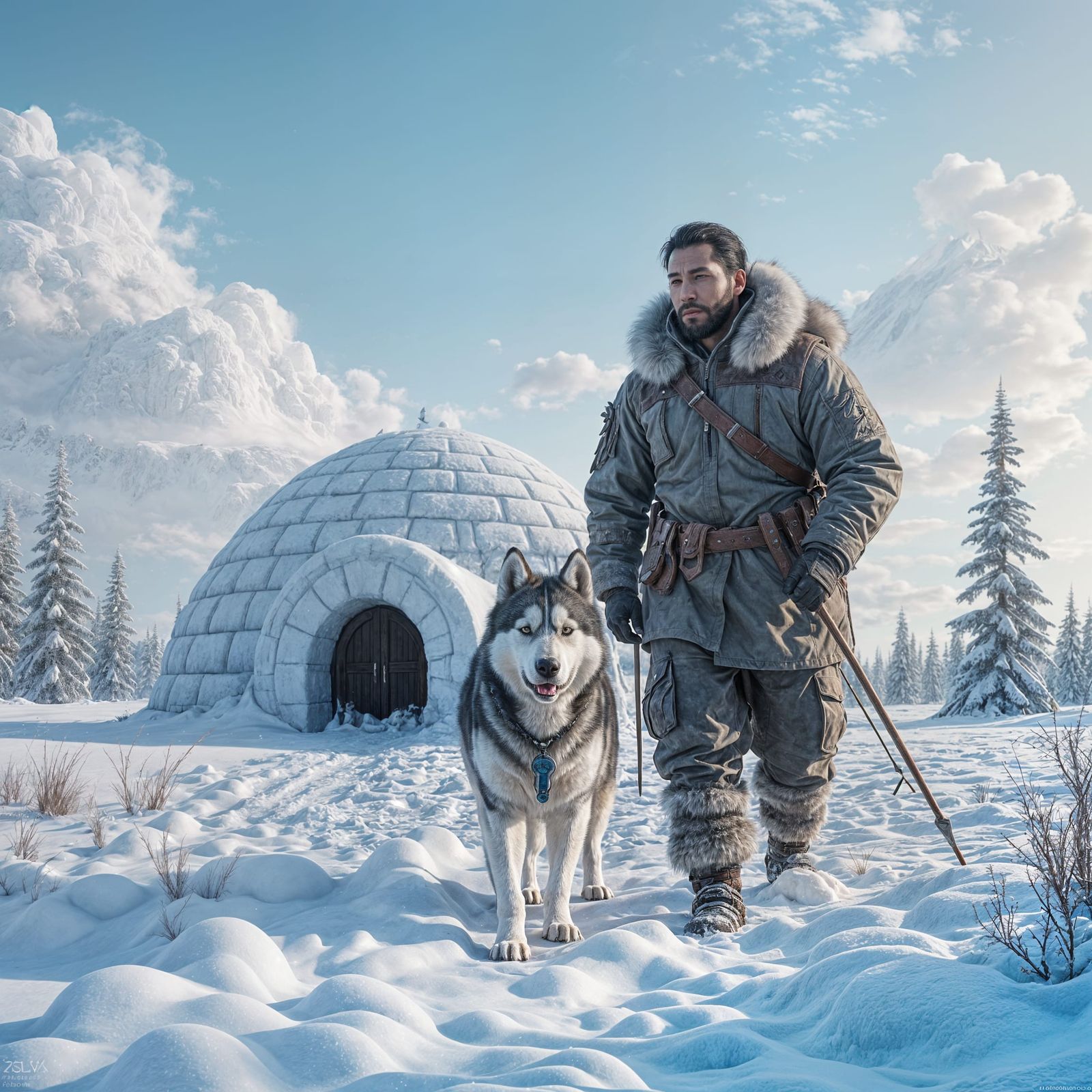 Inuit Hunter Surrounded by Arctic Majesty