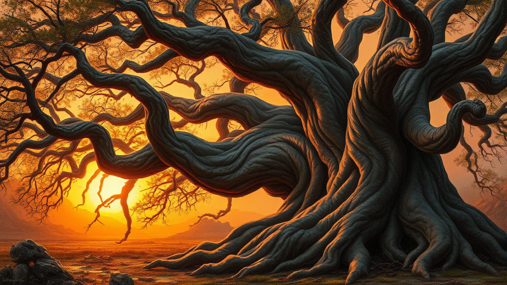 Mystical Ancient Tree in Golden Light