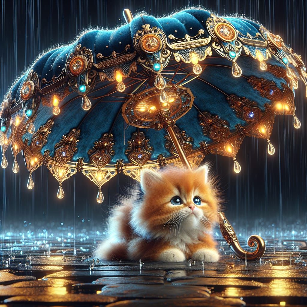 Steampunk Kitten Finds Shelter Under Victorian Umbrella