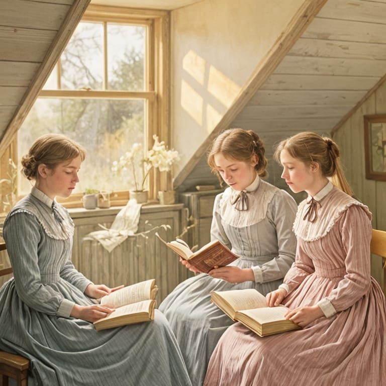 Little Women Characters in a Cozy Victorian Setting