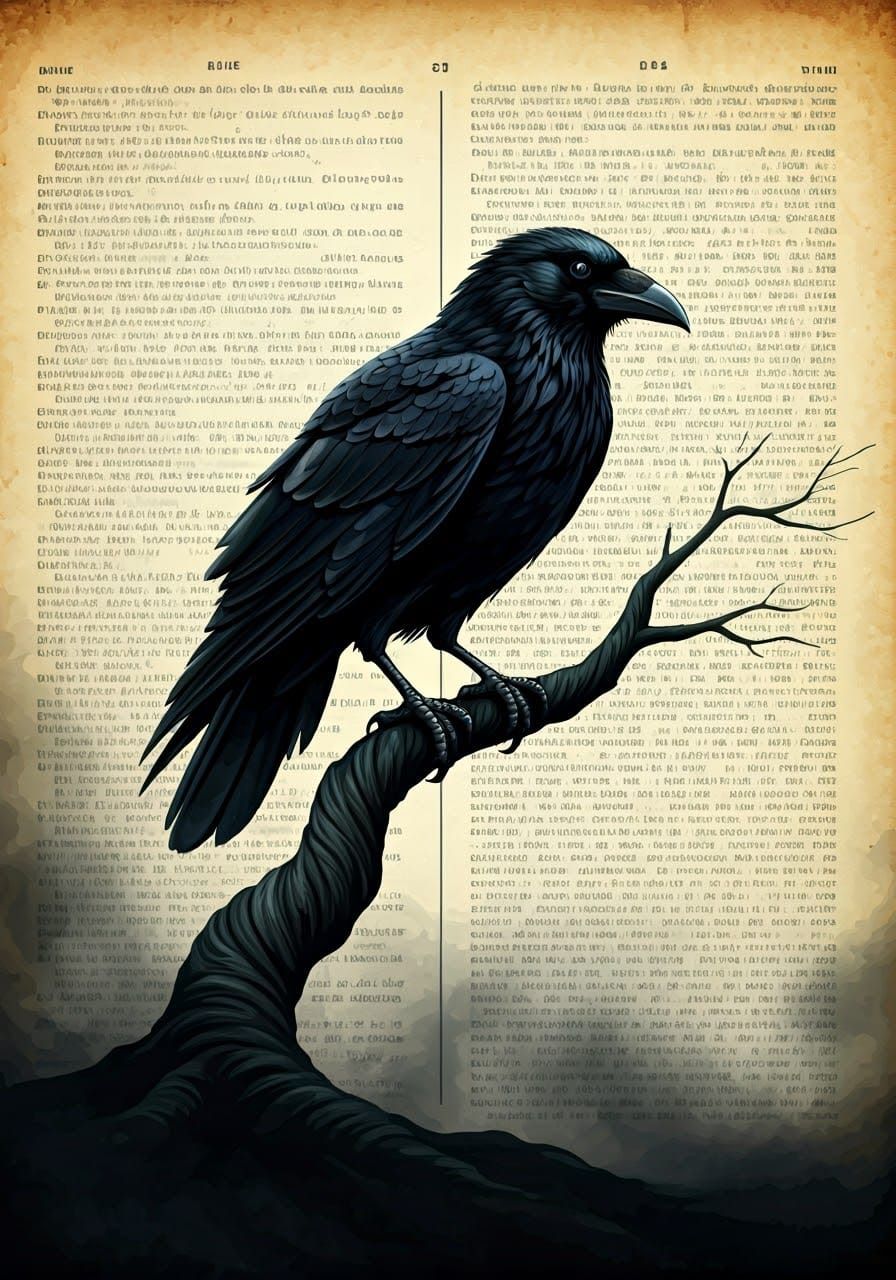 Mysterious Crow in Ink Splatter Style