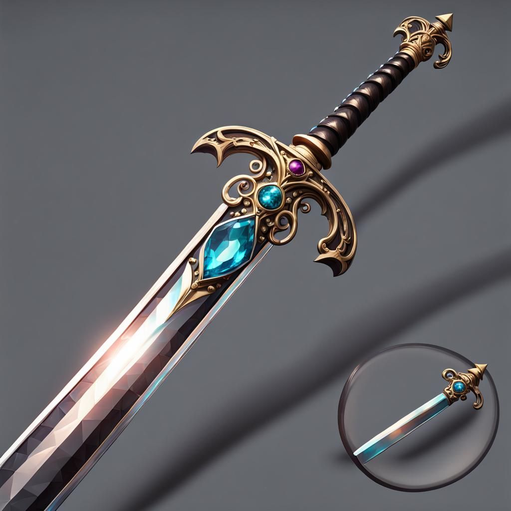 Iridescent Magic Sword with Crest and Gem