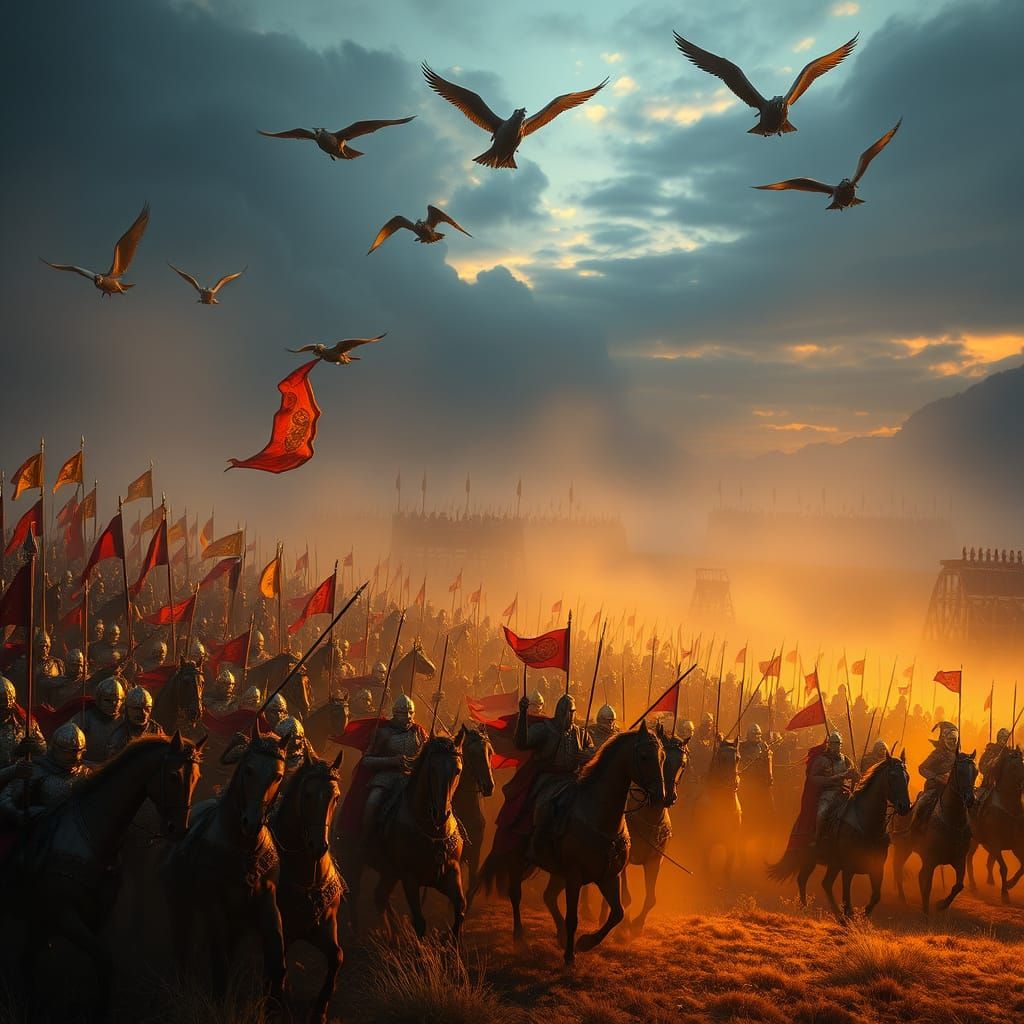 Epic Dark Fantasy Army Assembles Under Golden Hour