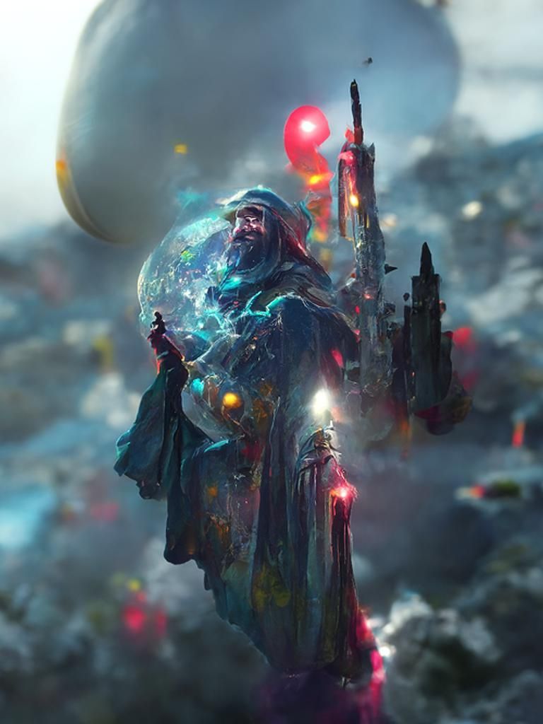 Wizard Enchants Planet in Sci-Fi Digital Art