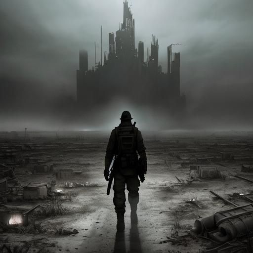 Post-Apocalyptic Soldier in Barren Wasteland: Digital Art
