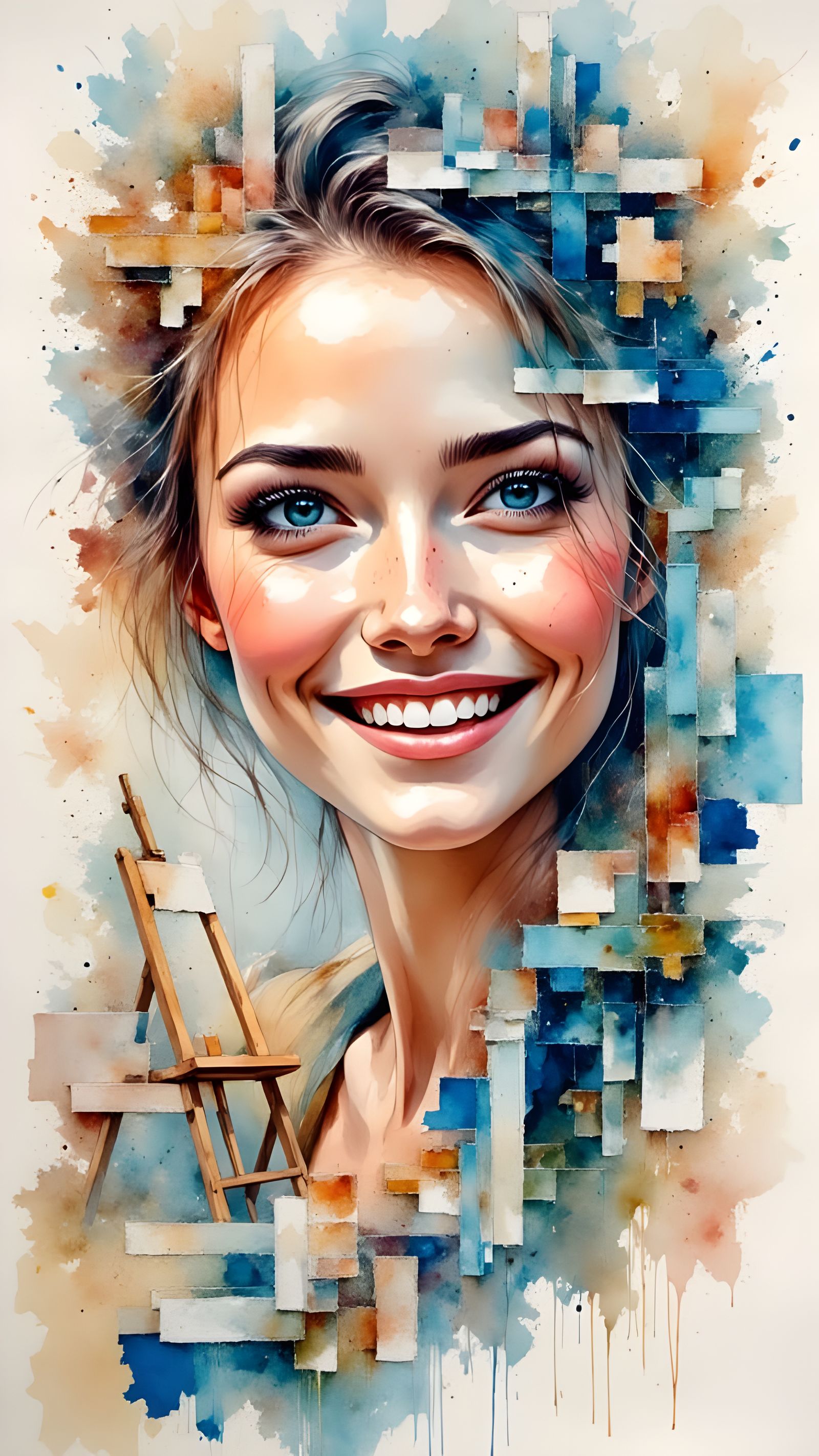 Collage Portrait: Woman of Watercolor Fragments