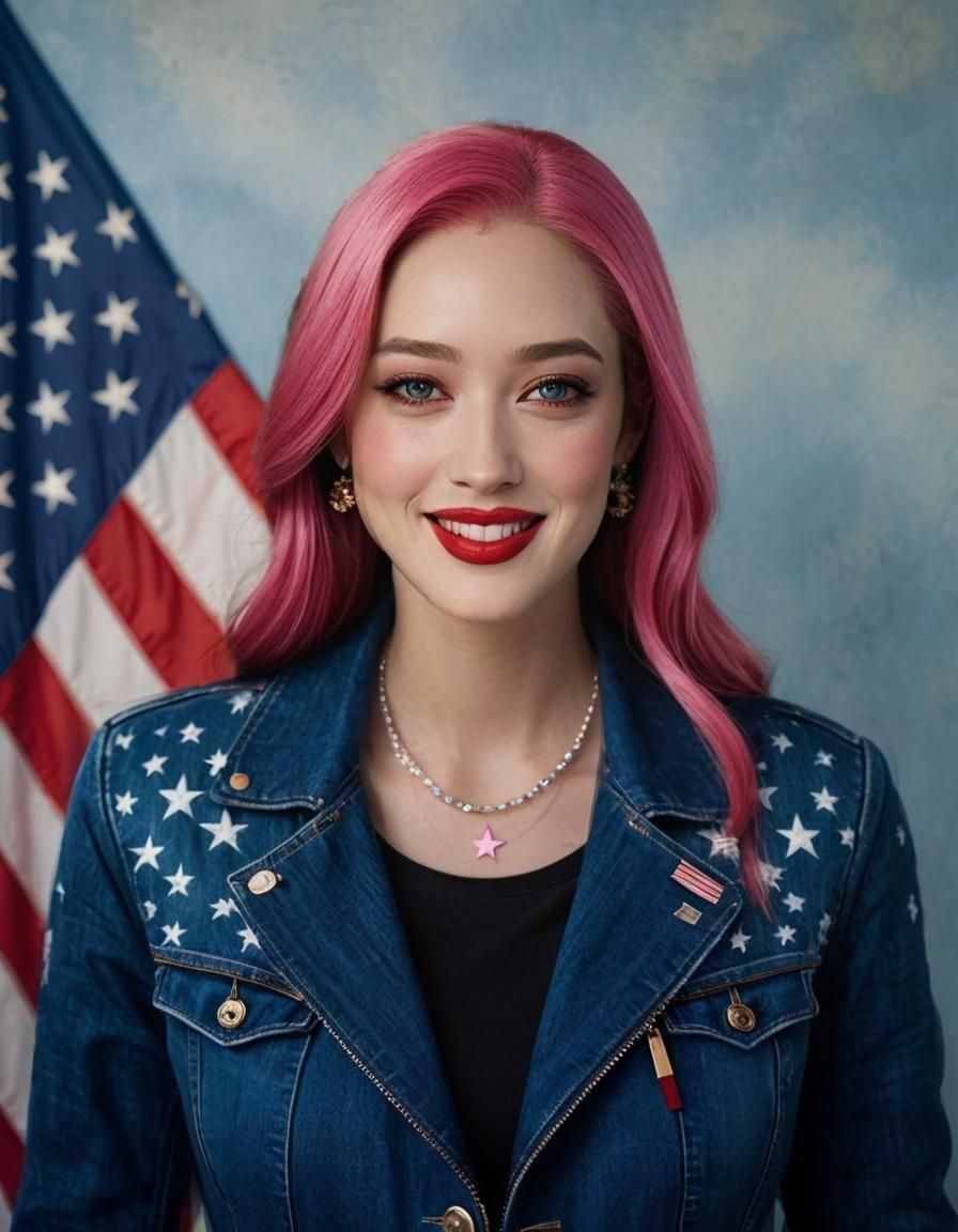 Portrait of Politician in Kebaya with US Flag