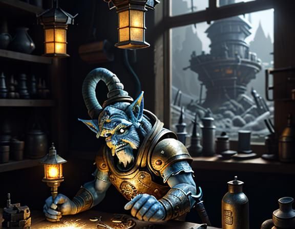 Gnome Tinkerer Repairs Automaton: 3D Game Art