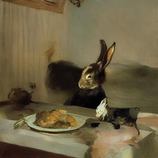 Surreal Kitchen Rabbit Inspired by Goya and Repin