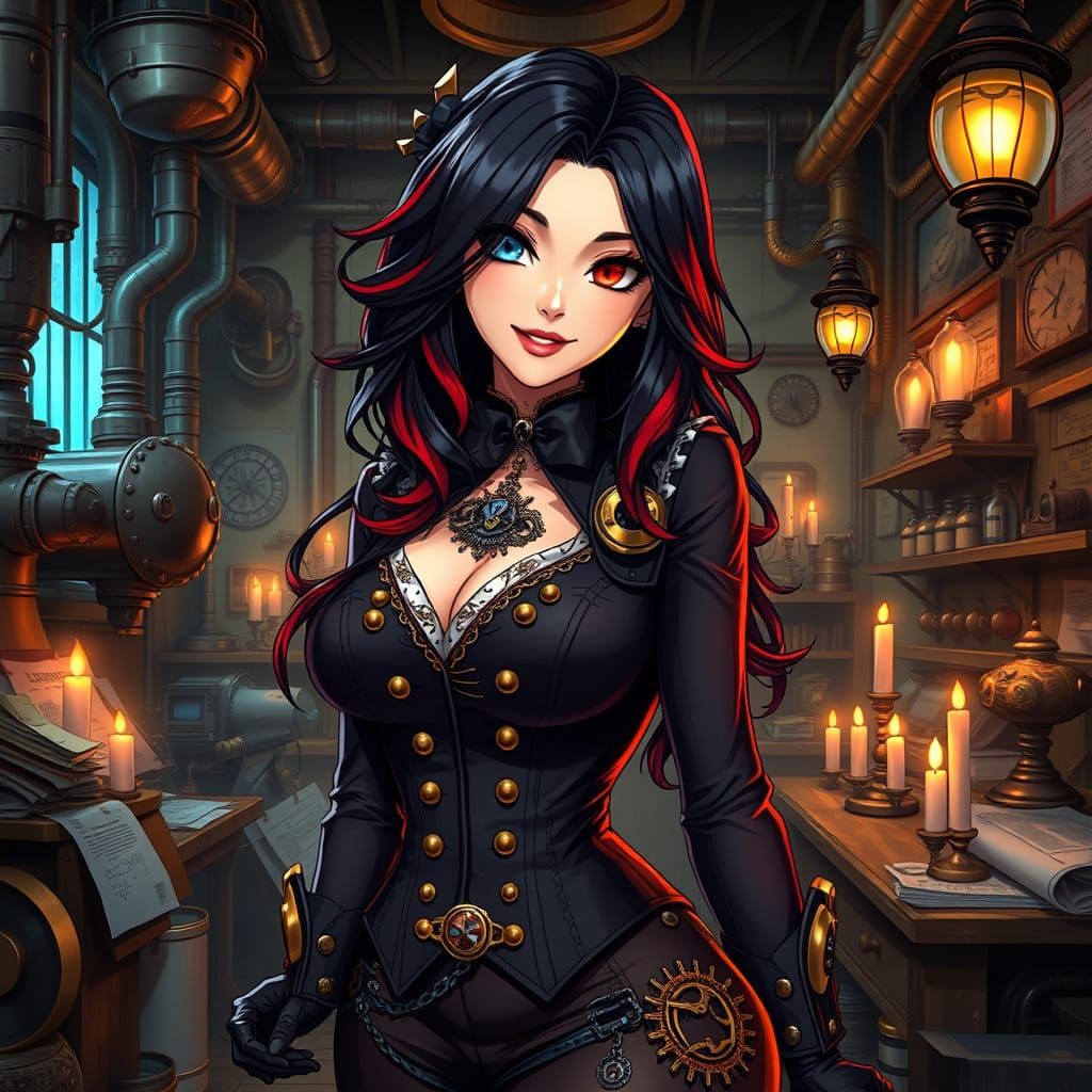 Steampunk Siren in Elegant Gothic Attire