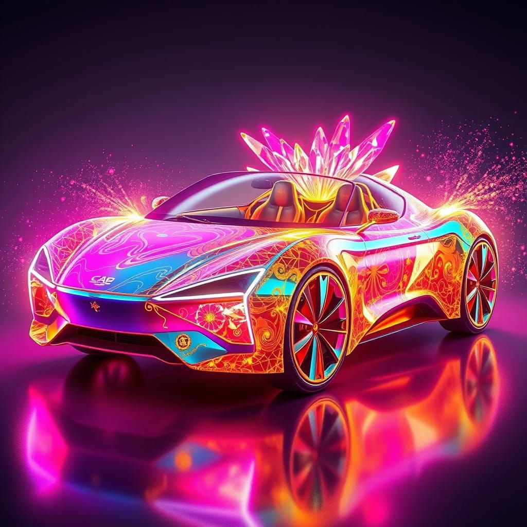 Sleek, Futuristic Air Car in Holographic Neon Form