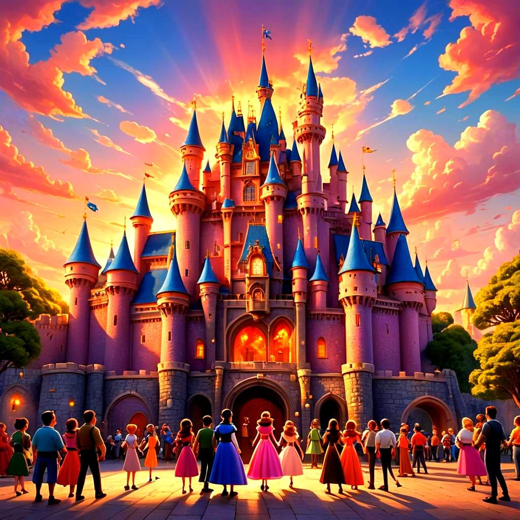 Disney Characters Gather at Castle Doorway in 3D