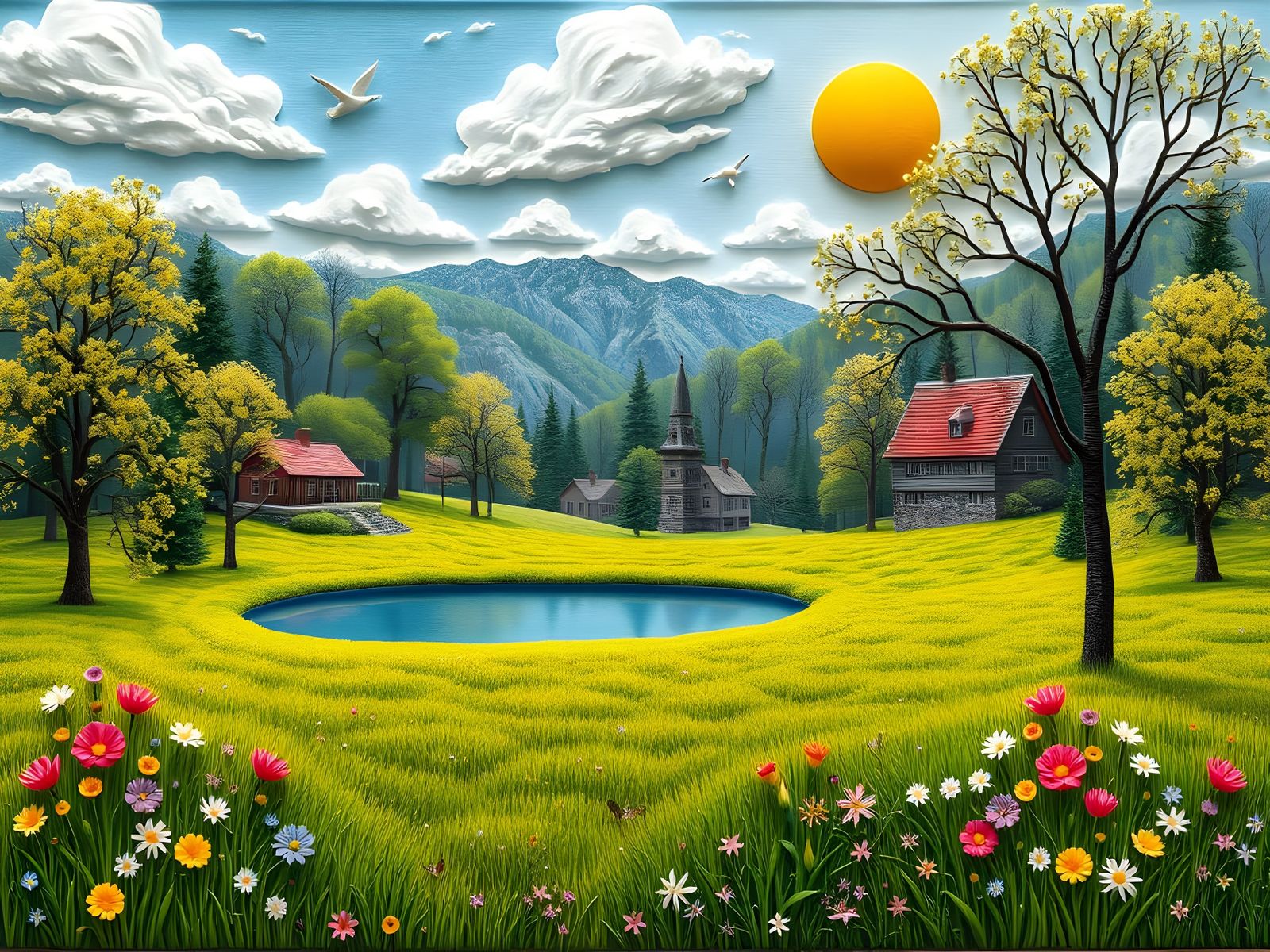 Springtime Bliss in Relief Art Style